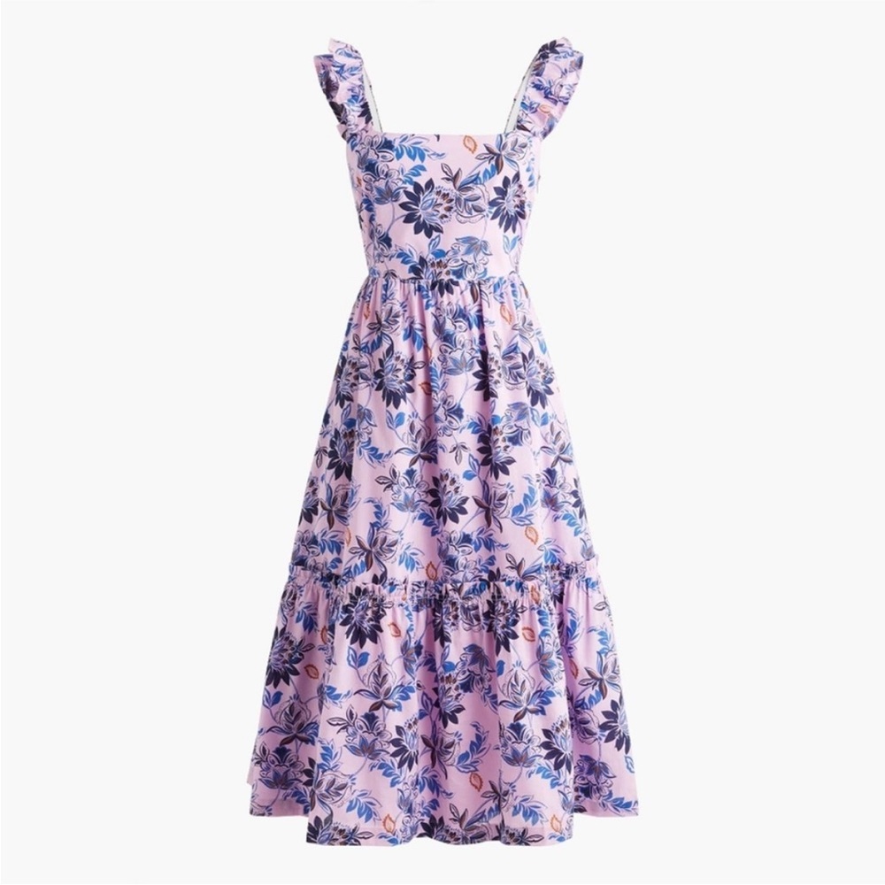 J Crew Smoky Lilac Floral Square Neck Sleeveless Midi Dresss